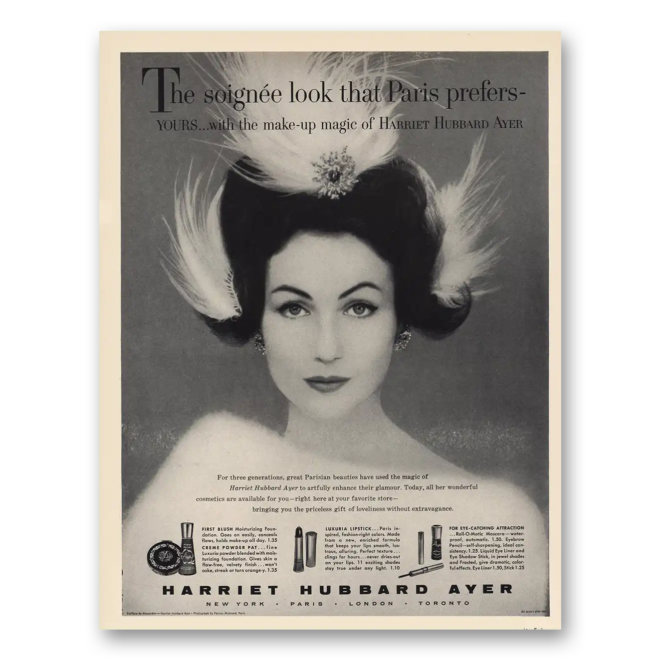 1960 Harriet Hubbard Ayer Soignee Look Paris Prefers Vintage Magazine Print Ad