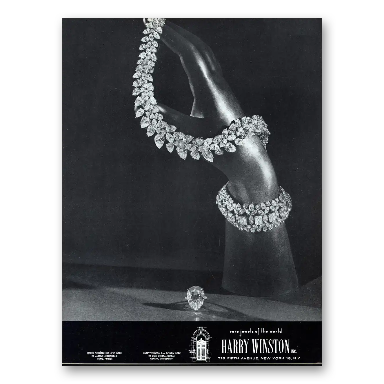 1960 Harry Winston Jewelry Rare Jewels of the World Vintage Magazine Print Ad