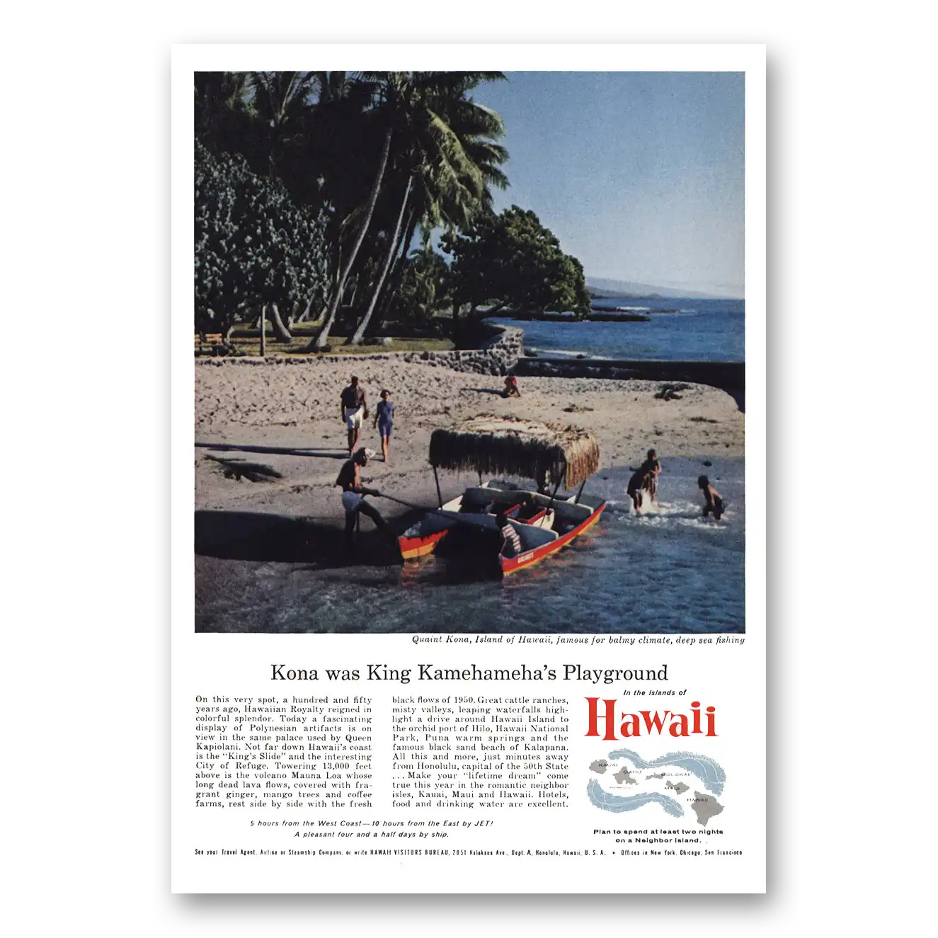 1960 Hawaii Kona Was King Kamehamehas Playground Vintage Magazine Print Ad