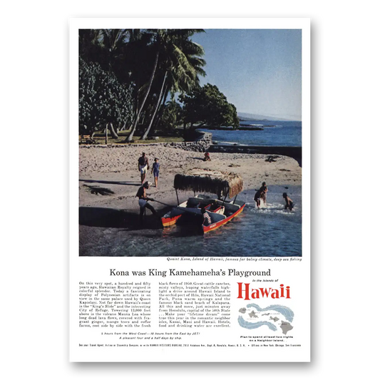 1960 Hawaii Kona Was King Kamehamehas Playground Vintage Magazine Print Ad