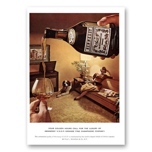 1960 Hennessy Cognac Golden Hours Call Vintage Magazine Print Ad