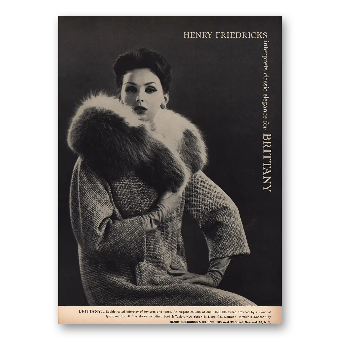 1960 Henry Friedricks Classic Elegance for Brittany Vintage Magazine Print Ad