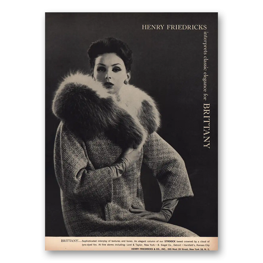 1960 Henry Friedricks Classic Elegance for Brittany Vintage Magazine Print Ad