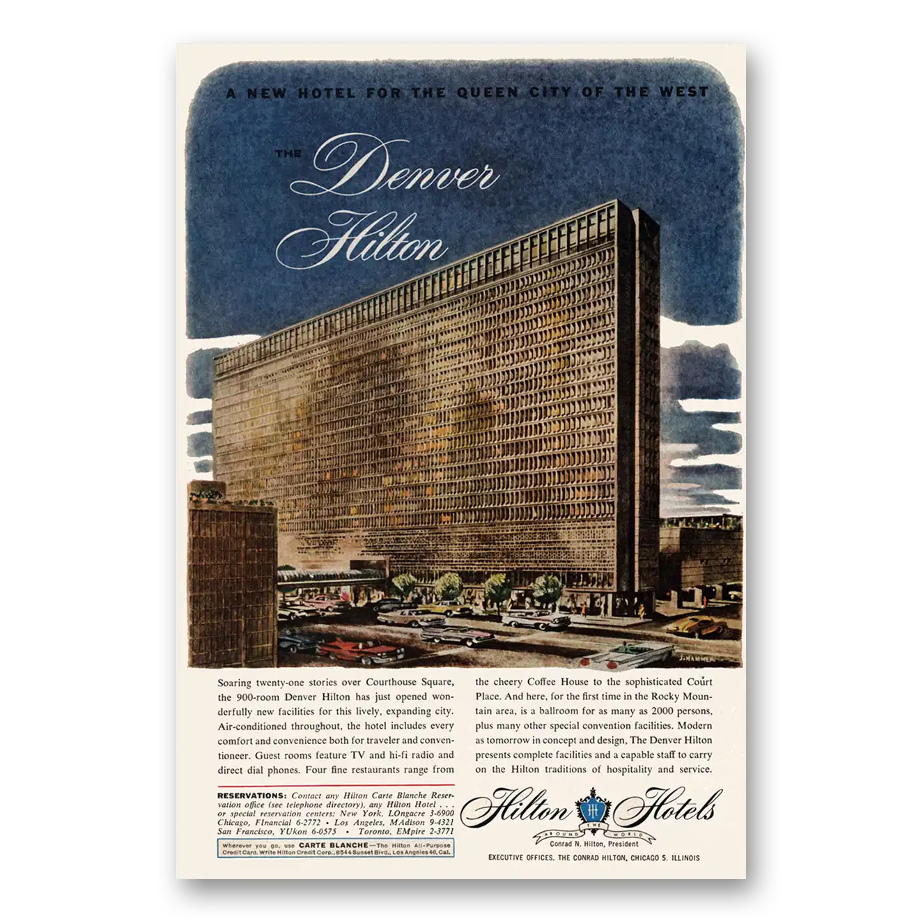 1960 Denver Hilton Denver Hilton Queen City of the West Vintage Magazine Print Ad