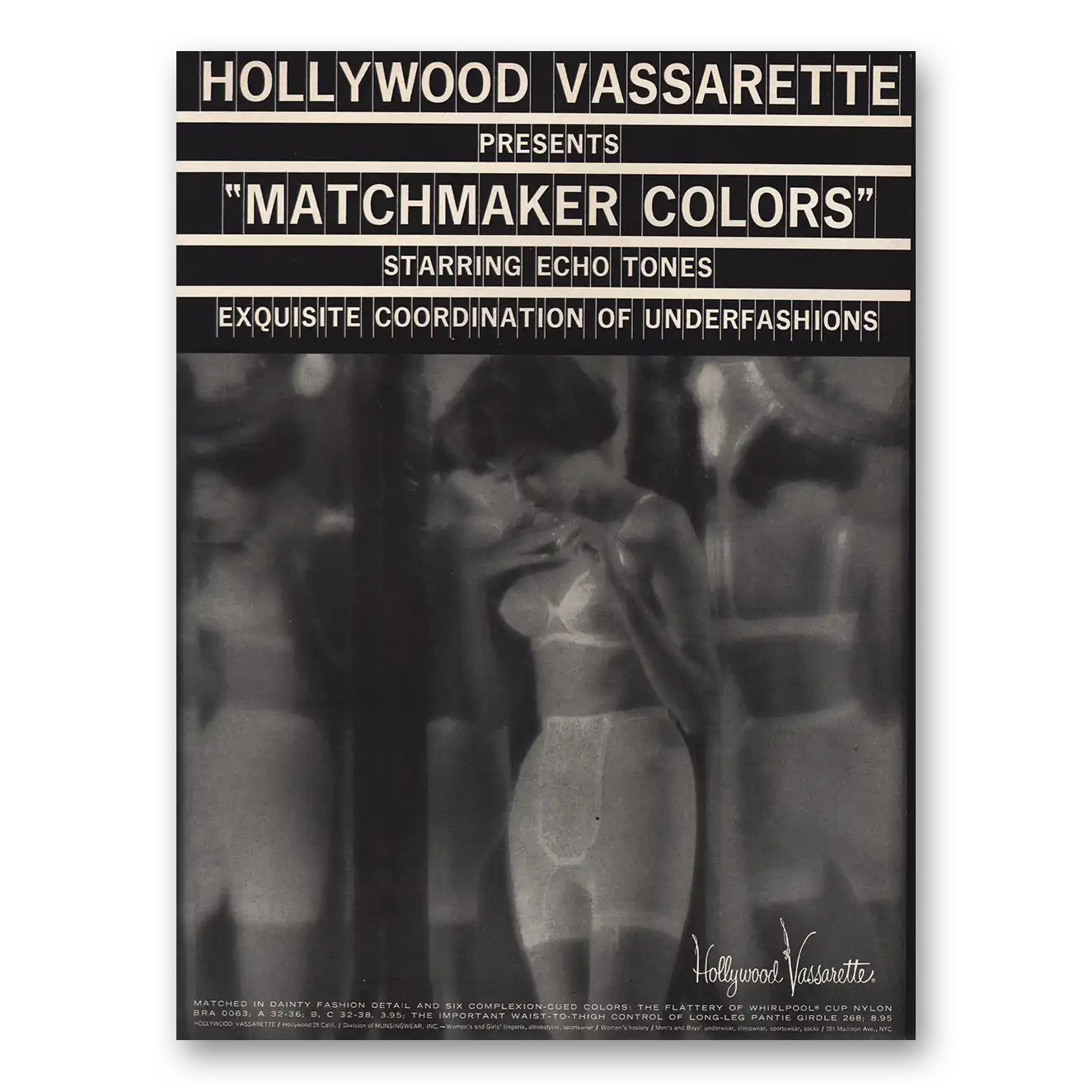 1960 Hollywood Vassarette Matchmaker Colors Starring Echo Tones Vintage Magazine Print Ad