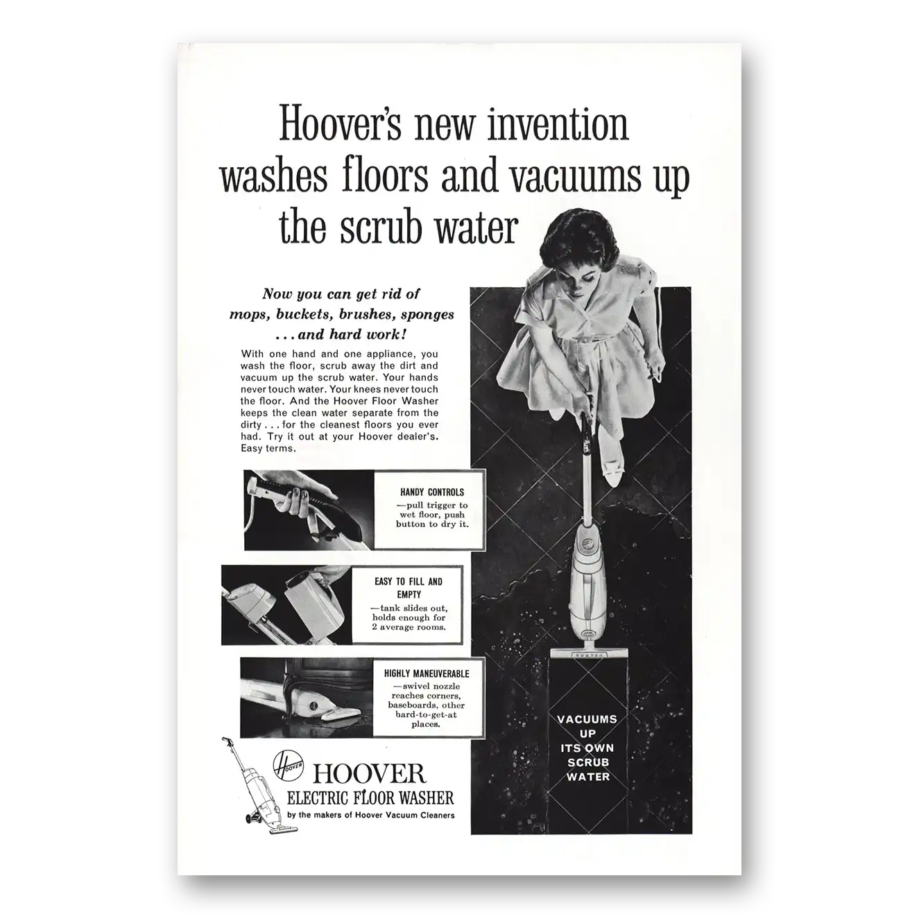 1960 Hoover Vacuum Electric Floor Washer Washes Floors Vintage Magazine Print Ad