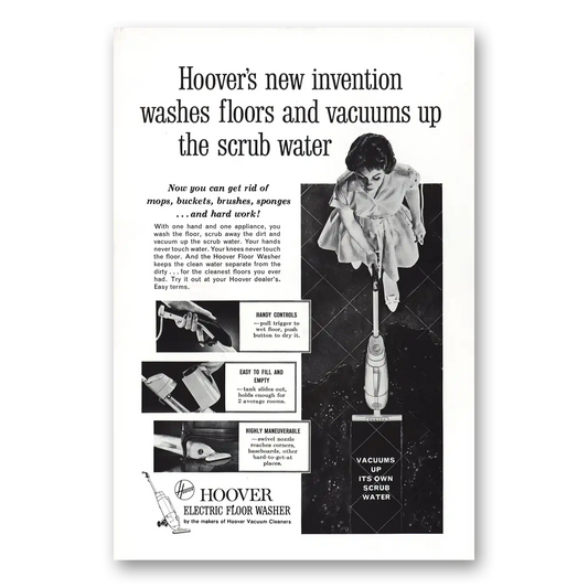 1960 Hoover Vacuum Electric Floor Washer Washes Floors Vintage Magazine Print Ad