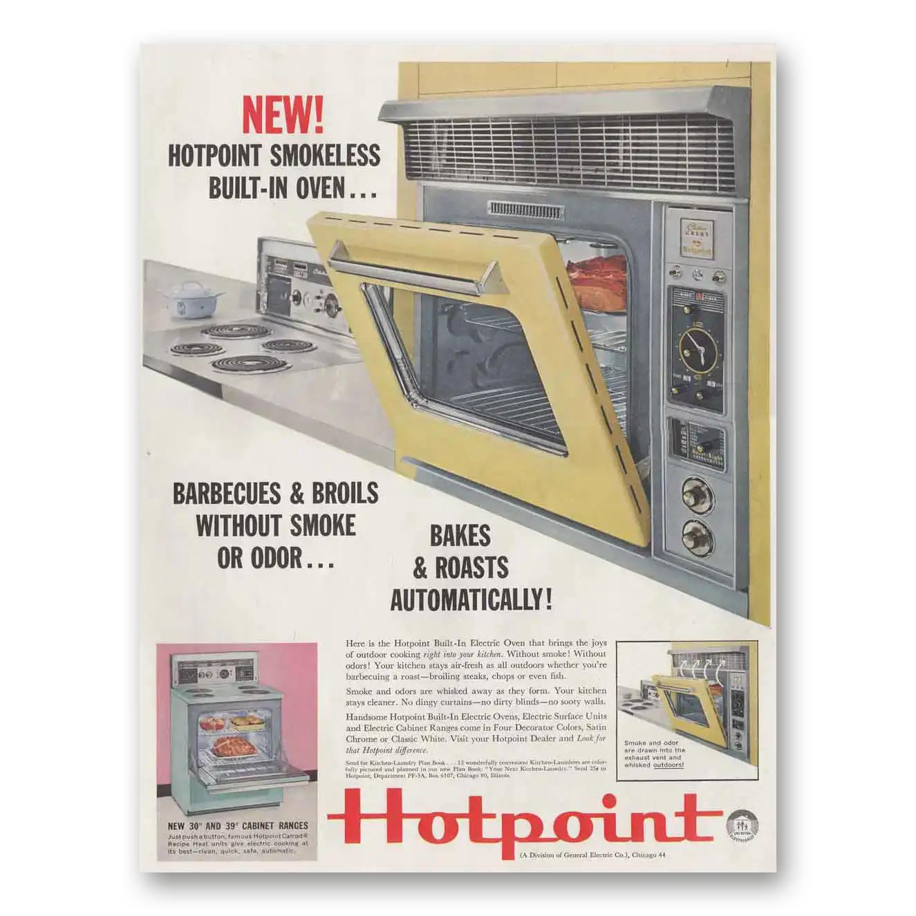 1960 Hotpoint Oven Oven Smokeless Built In Oven Vintage Magazine Print Ad