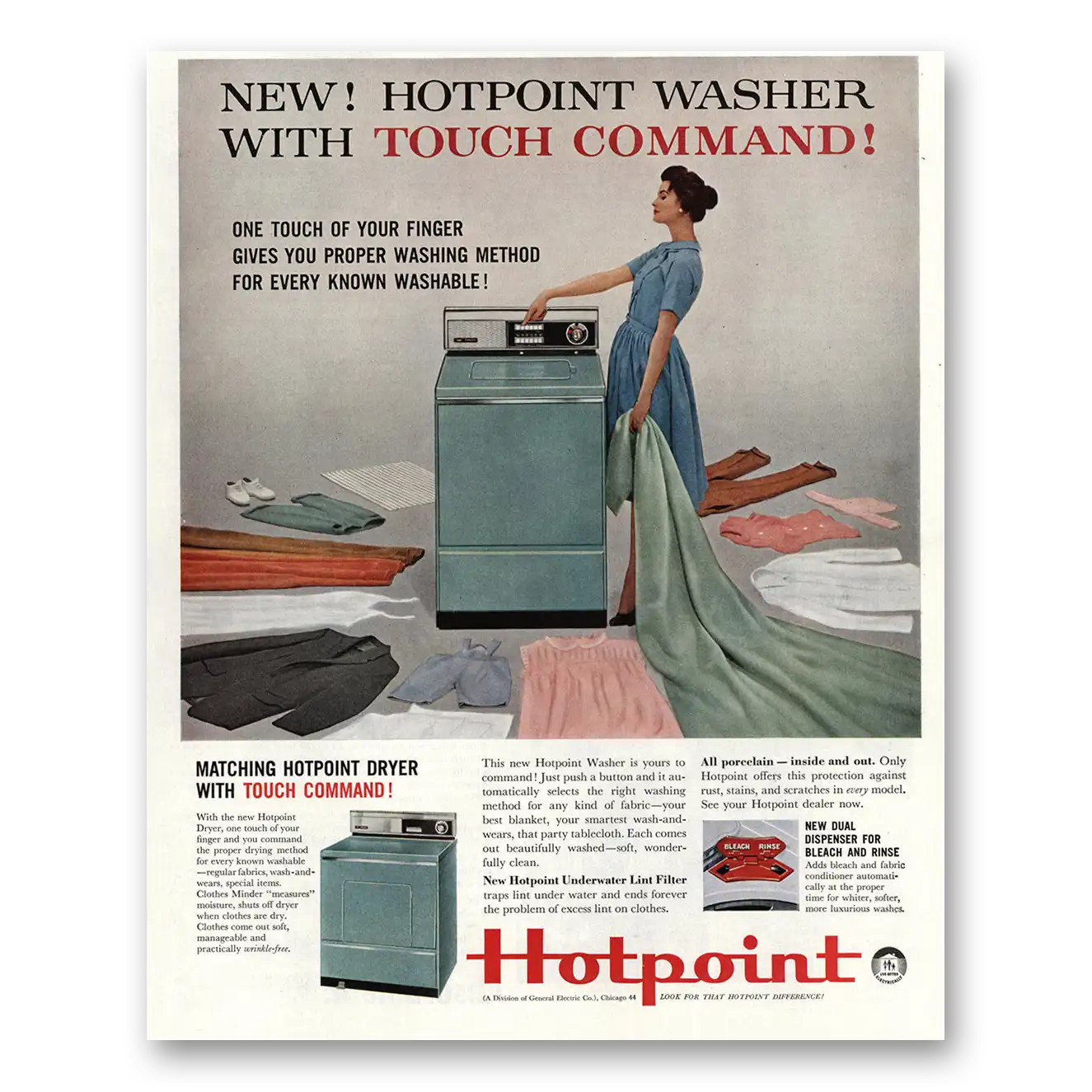 1960 Hotpoint Washer Washer Touch Command Vintage Magazine Print Ad