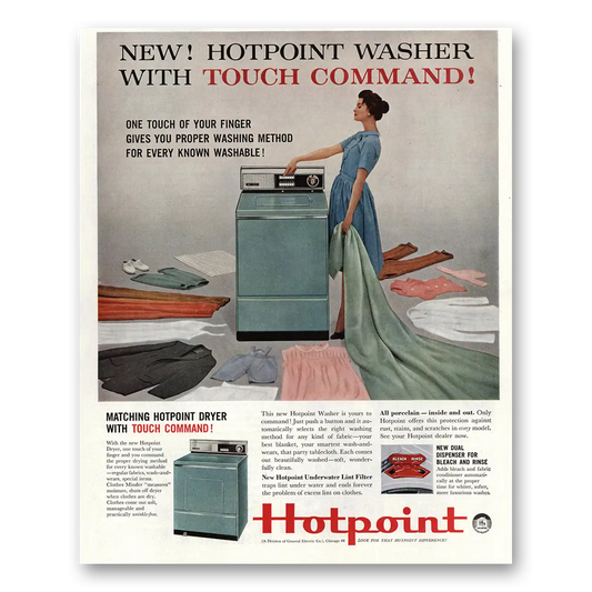 1960 Hotpoint Washer Washer Touch Command Vintage Magazine Print Ad