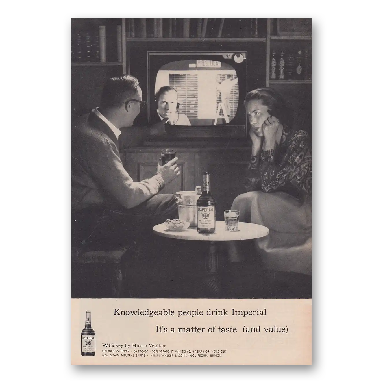 1960 Imperial Whiskey Knowledgeable People Drink TV Vintage Magazine Print Ad