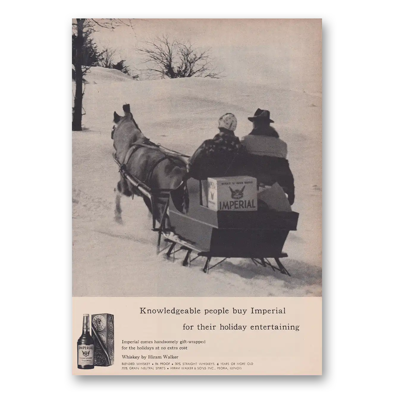 1960 Imperial Whiskey Knowledgeable People Drink Sleigh Vintage Magazine Print Ad