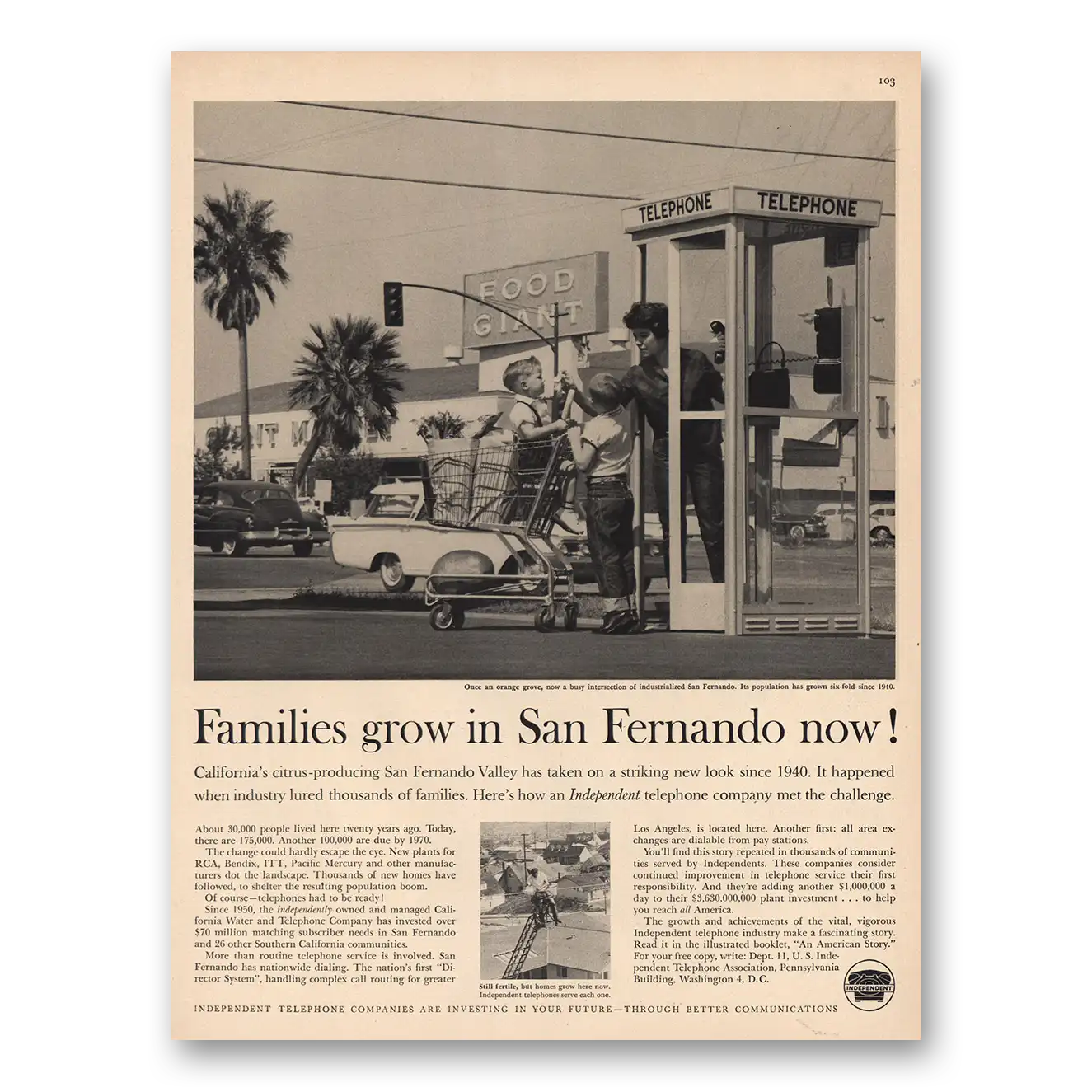 1960 Independent Telephone Companies Families Grow In San Fernando Vintage Magazine Print Ad