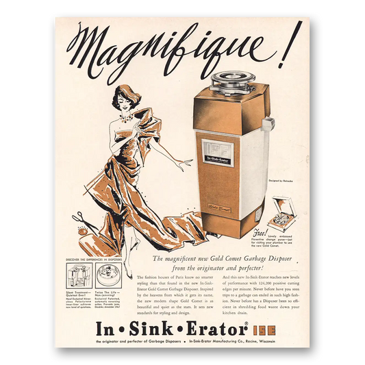 1960 In Sink Erator Magnifique Gold Comet Vintage Magazine Print Ad