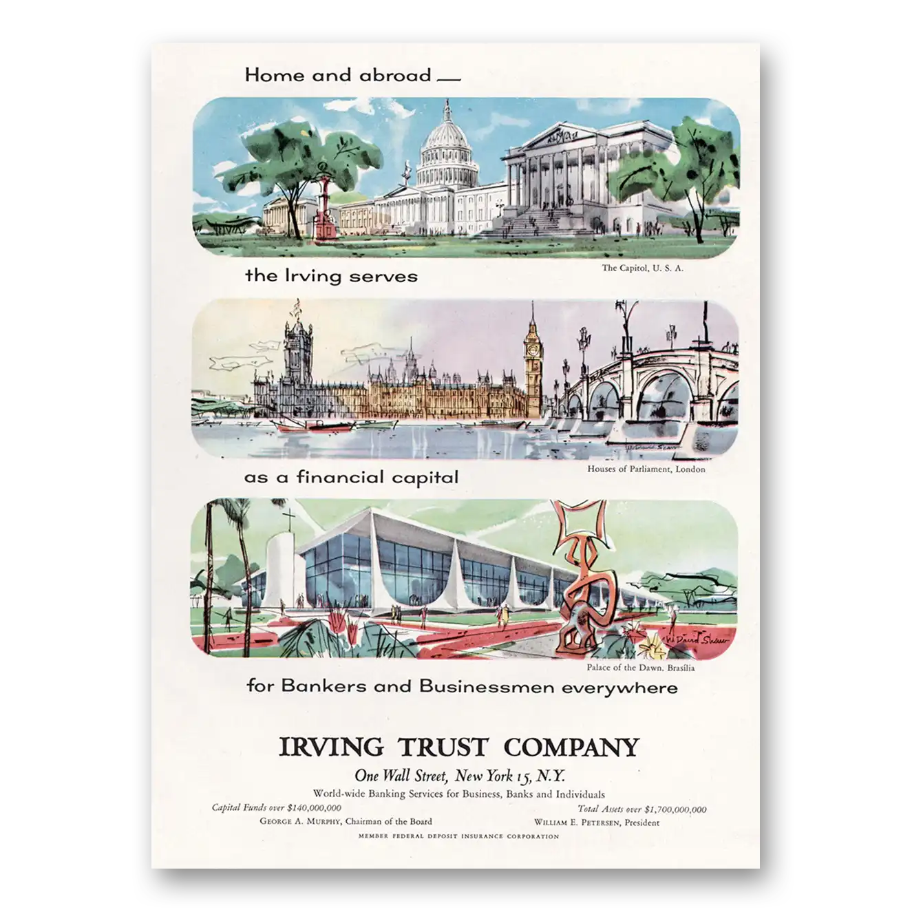 1960 Irving Trust Company Home and Abroad the Irving Serves Vintage Magazine Print Ad