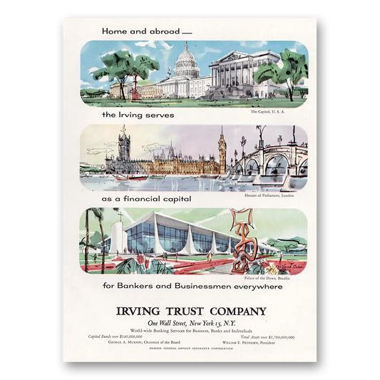 1960 Irving Trust Company Home and Abroad the Irving Serves Vintage Magazine Print Ad