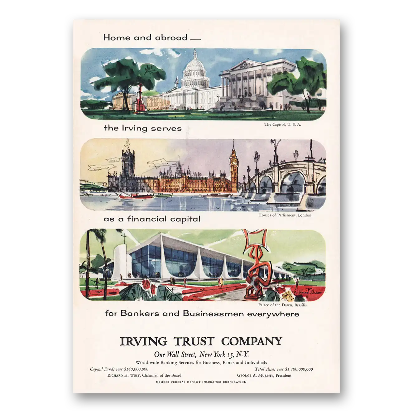 1960 Irving Trust Company Houses of Parliament Palace of Dawn Vintage Magazine Print Ad