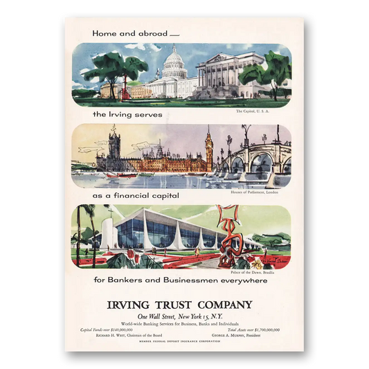 1960 Irving Trust Company Houses of Parliament Palace of Dawn Vintage Magazine Print Ad