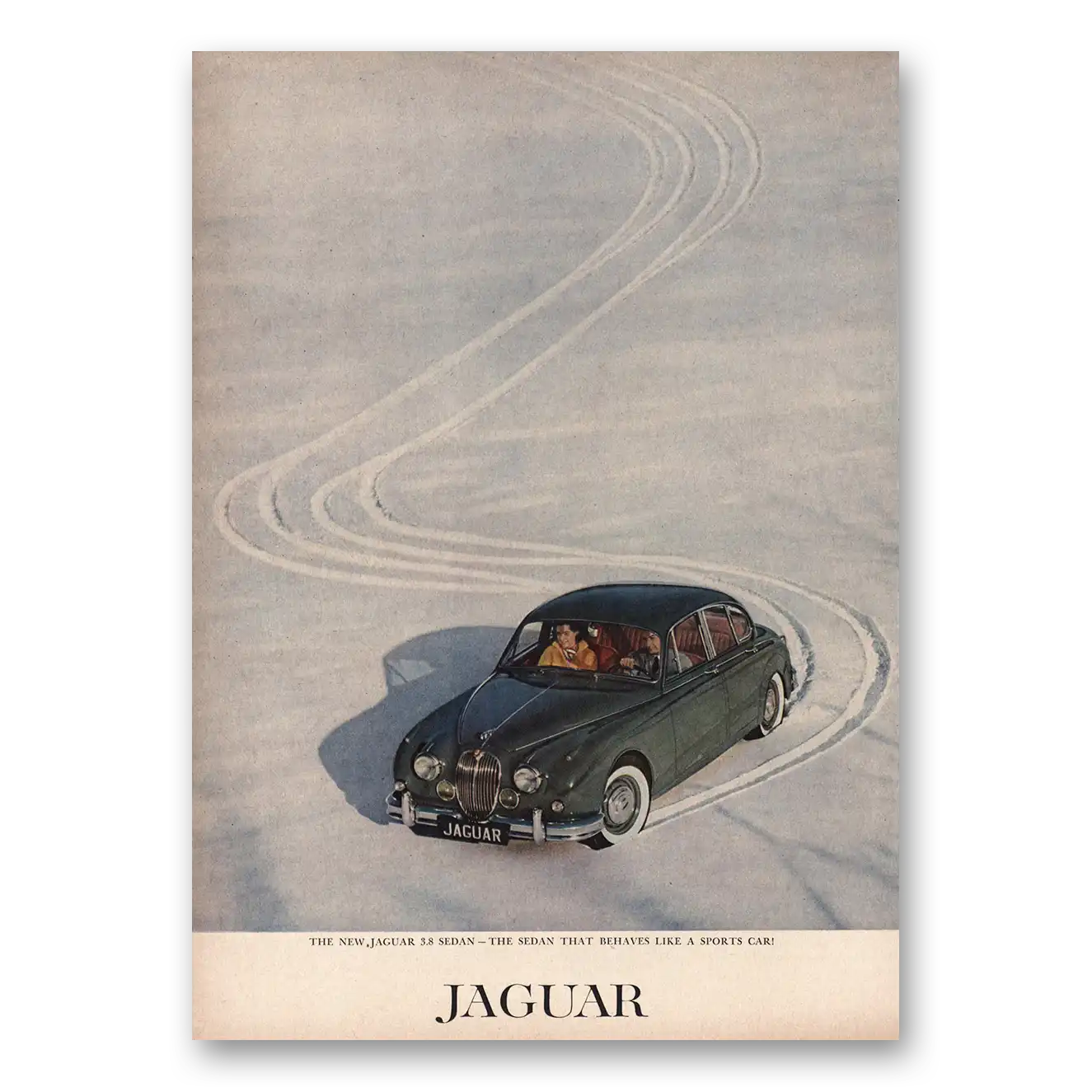 1960 Jaguar 3.8 Sedan Behaves Like a Sports Car Snow Vintage Magazine Print Ad