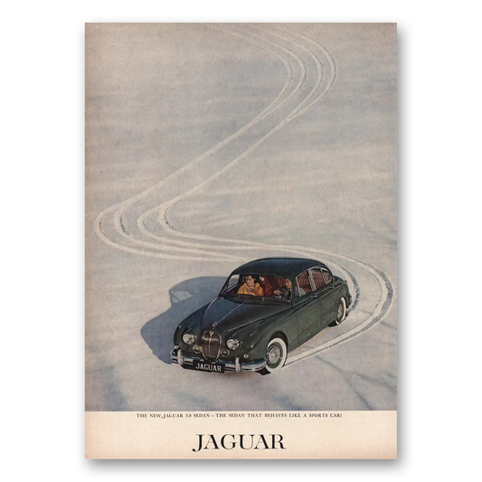 1960 Jaguar 3.8 Sedan Behaves Like a Sports Car Snow Vintage Magazine Print Ad