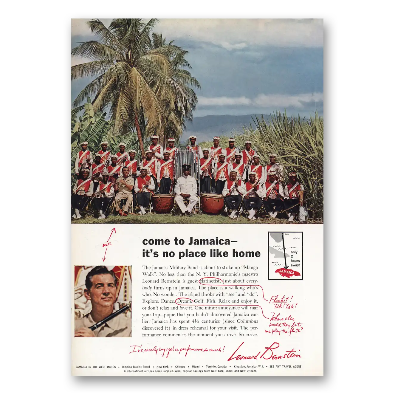 1969 Jamaica Leonard Bernstein No Place Like Home Vintage Magazine Print Ad