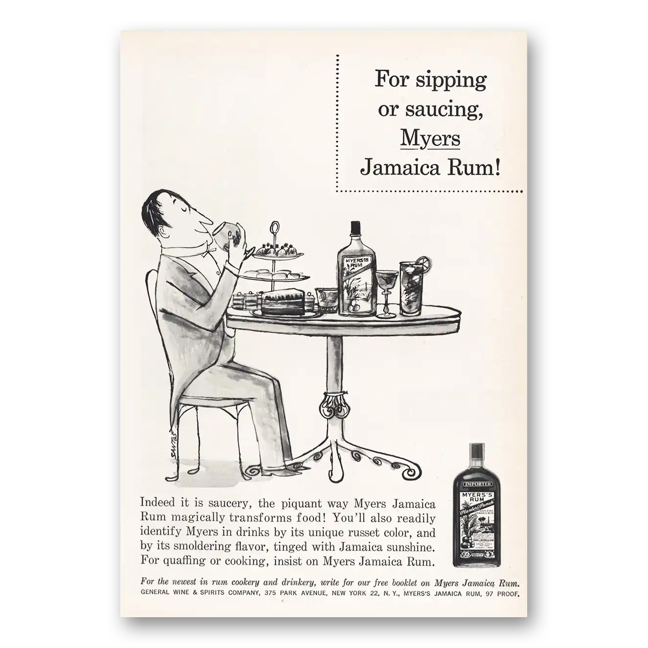 1960 Myers Rum For Sipping or Saucing Vintage Magazine Print Ad