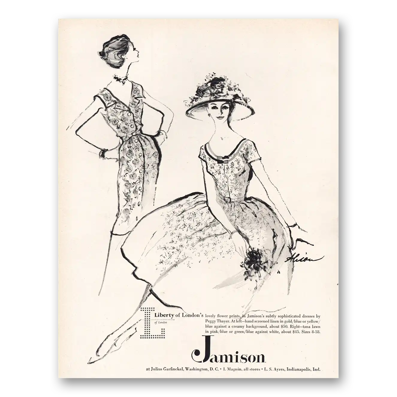 1960 Jamison Fashion Lovely Flower Prints Vintage Magazine Print Ad