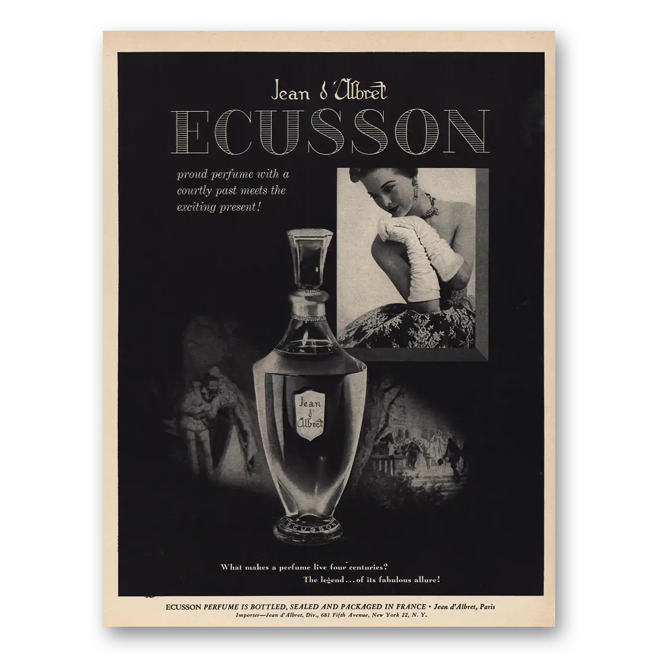 1960 Ecusson Perfume Proud Perfume Courtly Past Vintage Magazine Print Ad