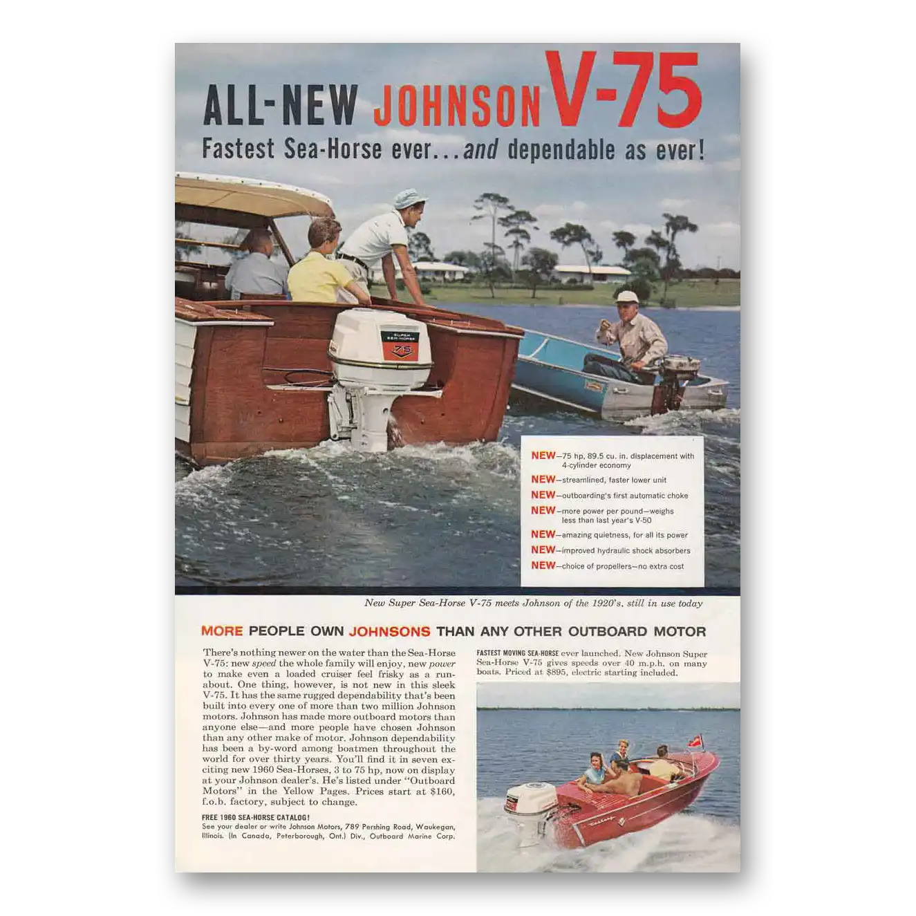 1960 Johnson Sea Horse Motors Fastest Sea Horse Ever and Dependable Vintage Magazine Print Ad