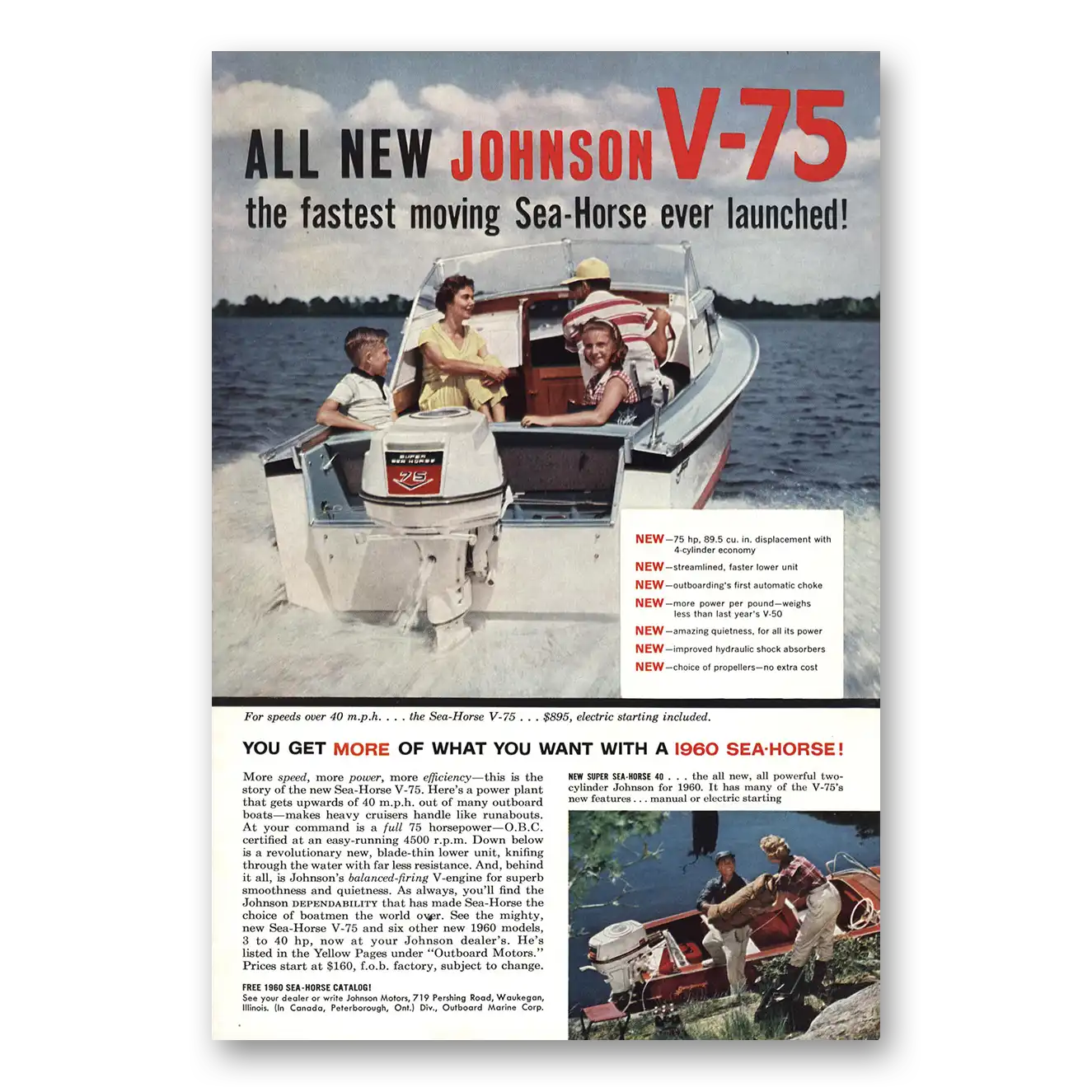 1960 Johnson Sea Horse Motors Fasted Moving Sea Horse Ever Launched Vintage Magazine Print Ad