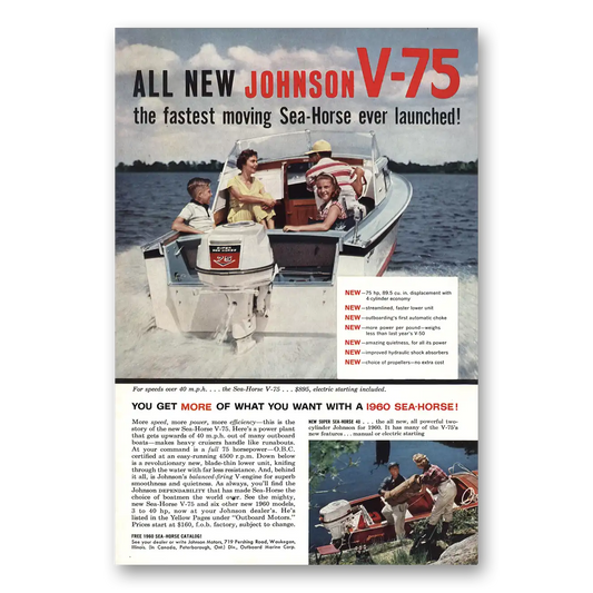 1960 Johnson Sea Horse Motors Fasted Moving Sea Horse Ever Launched Vintage Magazine Print Ad