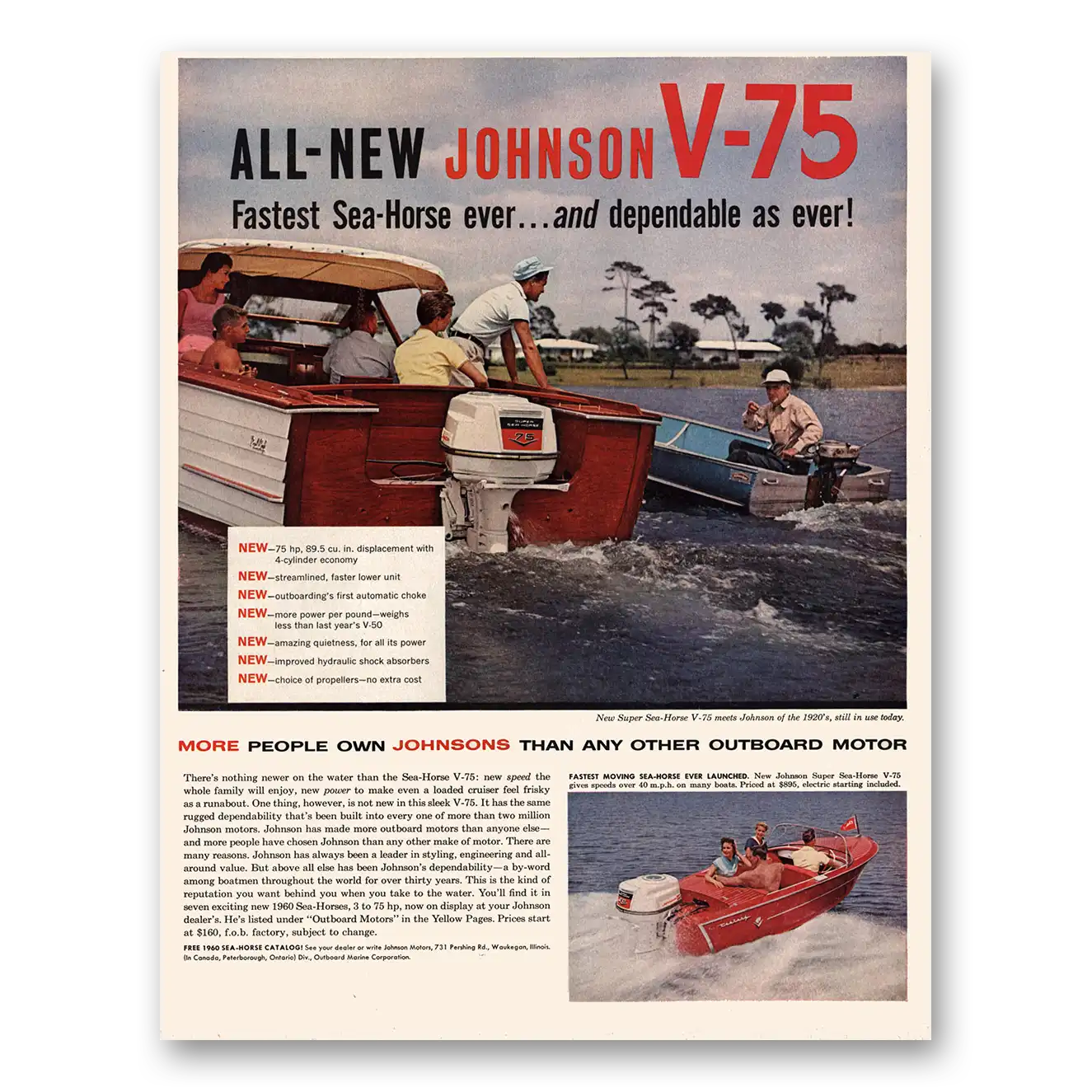 1960 Johnson Sea Horse Motors Dependable as Ever Vintage Magazine Print Ad