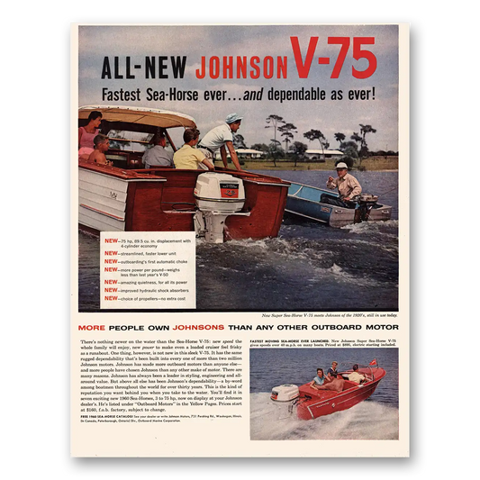 1960 Johnson Sea Horse Motors Dependable as Ever Vintage Magazine Print Ad