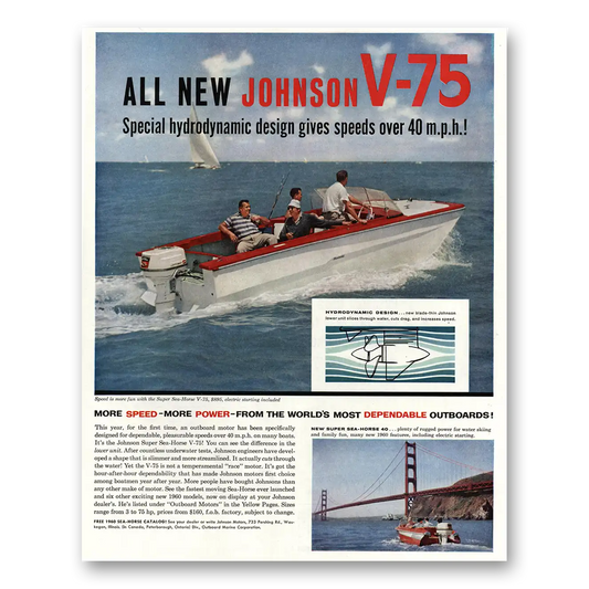 1960 Johnson Sea Horse Motors Special Hydrodynamic Design Vintage Magazine Print Ad