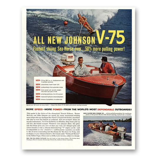 1960 Johnson Sea Horse Motors Fastest Skiing Sea Horse Ever Vintage Magazine Print Ad