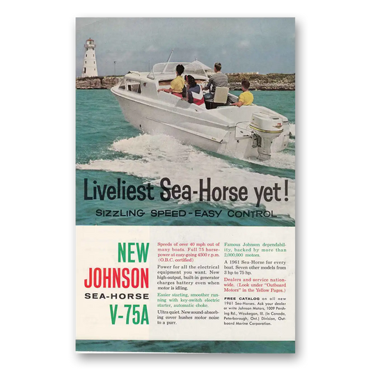 1960 Johnson Sea Horse Motors Sizzling Speed Vintage Magazine Print Ad