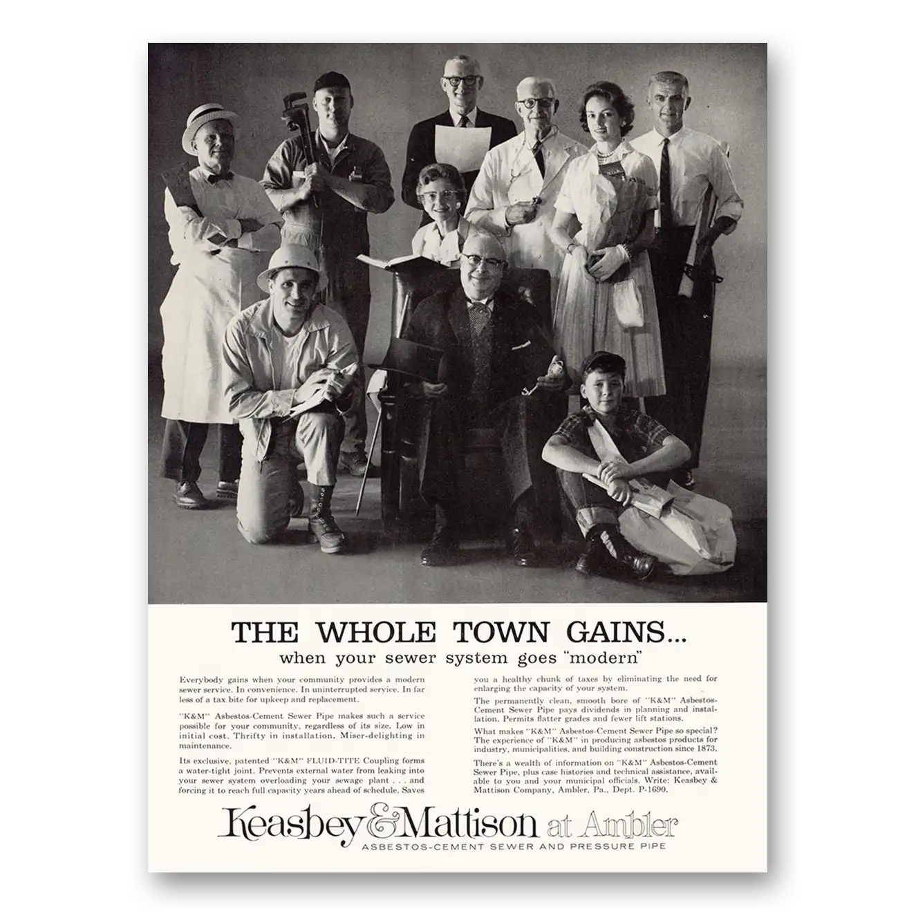 1960 Keasbey & Mattison Amber Whole Town Gains Vintage Magazine Print Ad