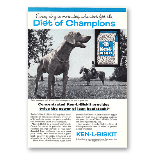 1960 Ken-L-Ration Dog Food Biskit Diet of Champions Vintage Magazine Print Ad