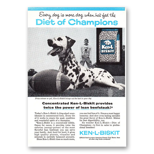 1960 Ken-L-Ration Dog Food Biskit Diet of Champions Dalmatian Vintage Magazine Print Ad