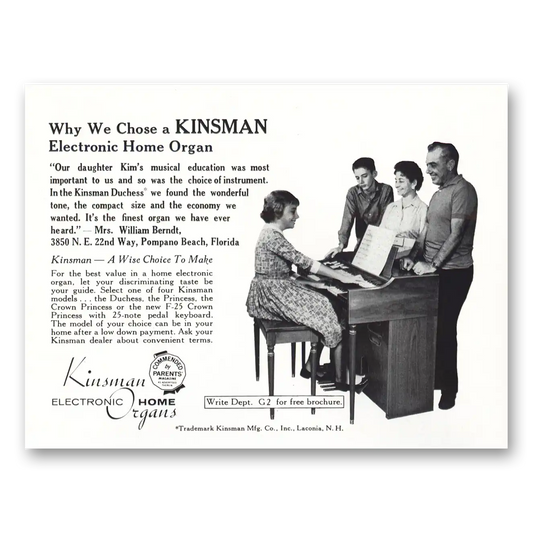 1961 Kinsman Home Organs Electronic Home Organ Our Daughter Kim Vintage Magazine Print Ad