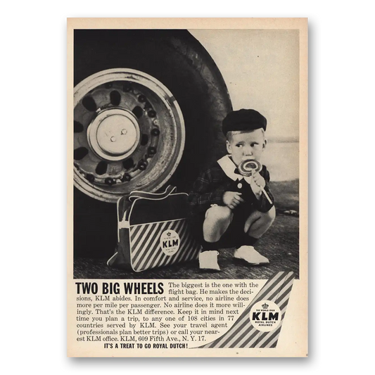 1960 KLM Royal Dutch Airlines Two Big Wheels Vintage Magazine Print Ad