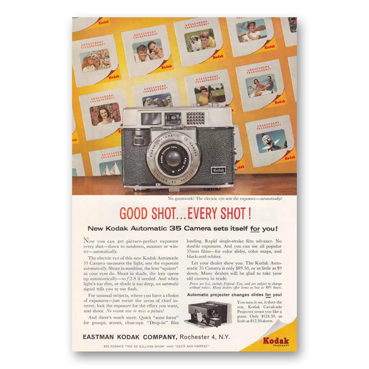 1960 Kodak Automatic 35 Camera Good Shot Every Shot Vintage Magazine Print Ad