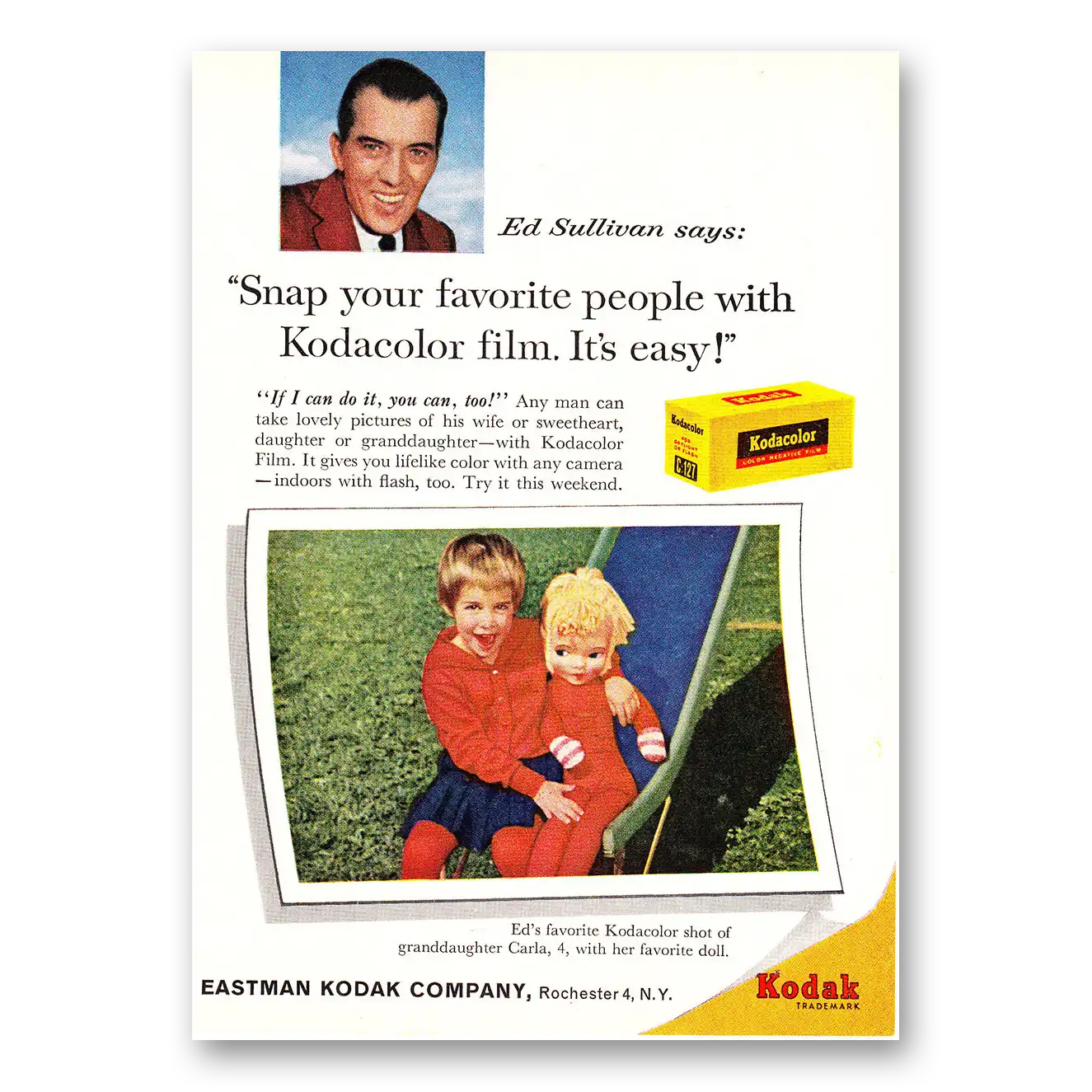 1960 Kodak Film Ed Sullivan Snap Your Favorite People Vintage Magazine Print Ad