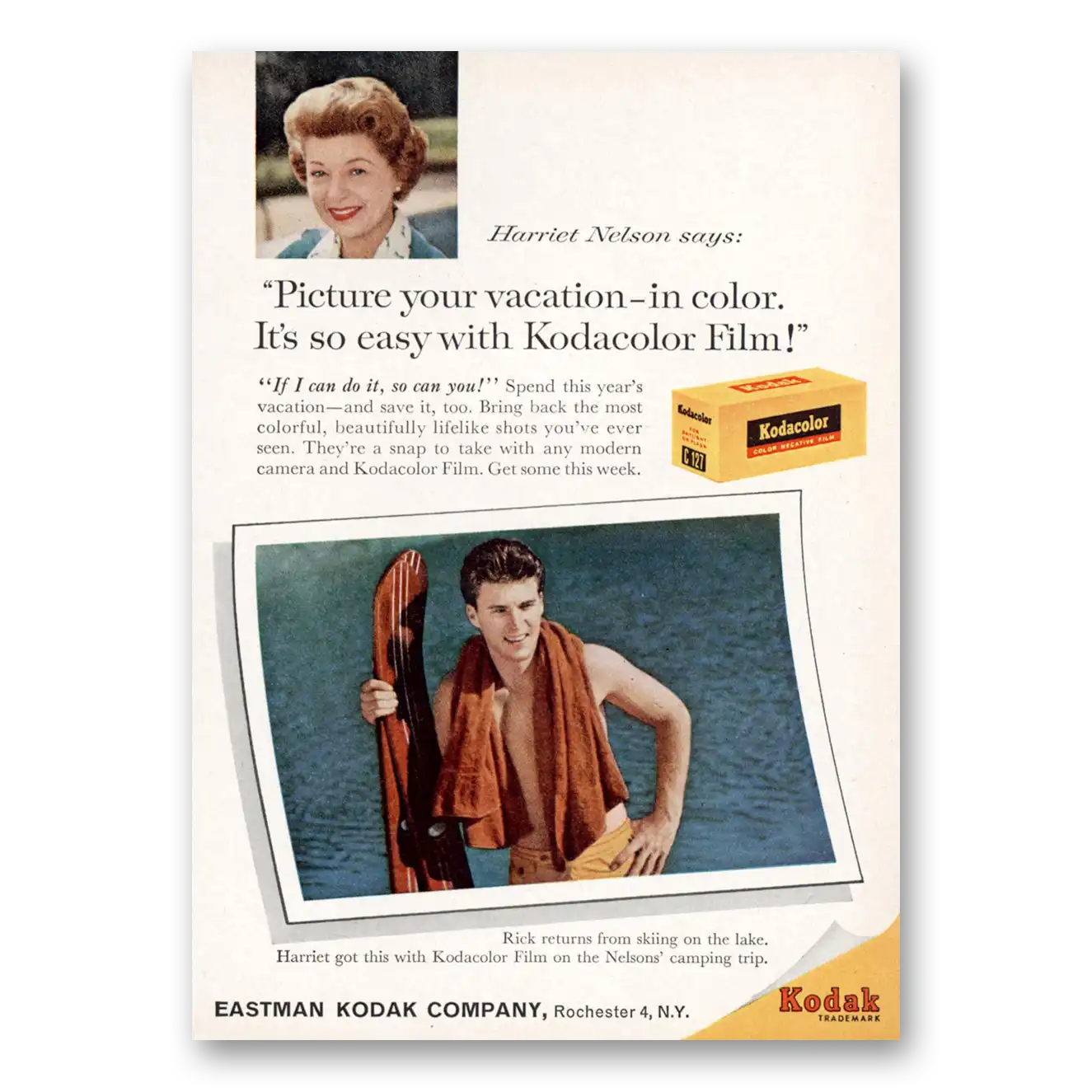 1960 Kodak Film Film Harriet and Rick Nelson Vintage Magazine Print Ad