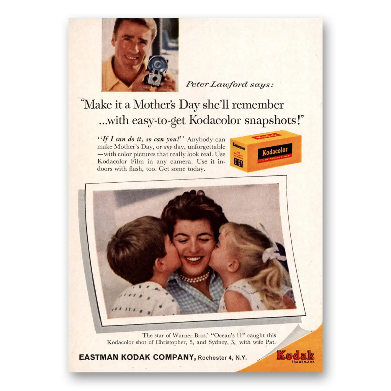 1960 Kodak Film Peter Lawford Vintage Magazine Print Ad