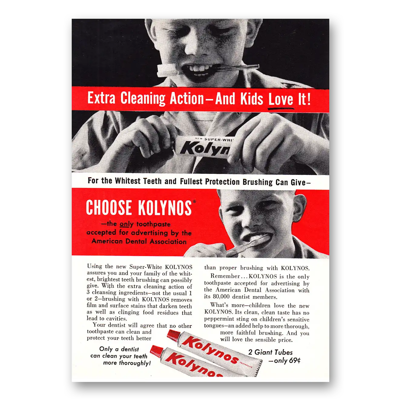 1960 Kolynos Toothpaste Extra Cleaning Action Vintage Magazine Print Ad