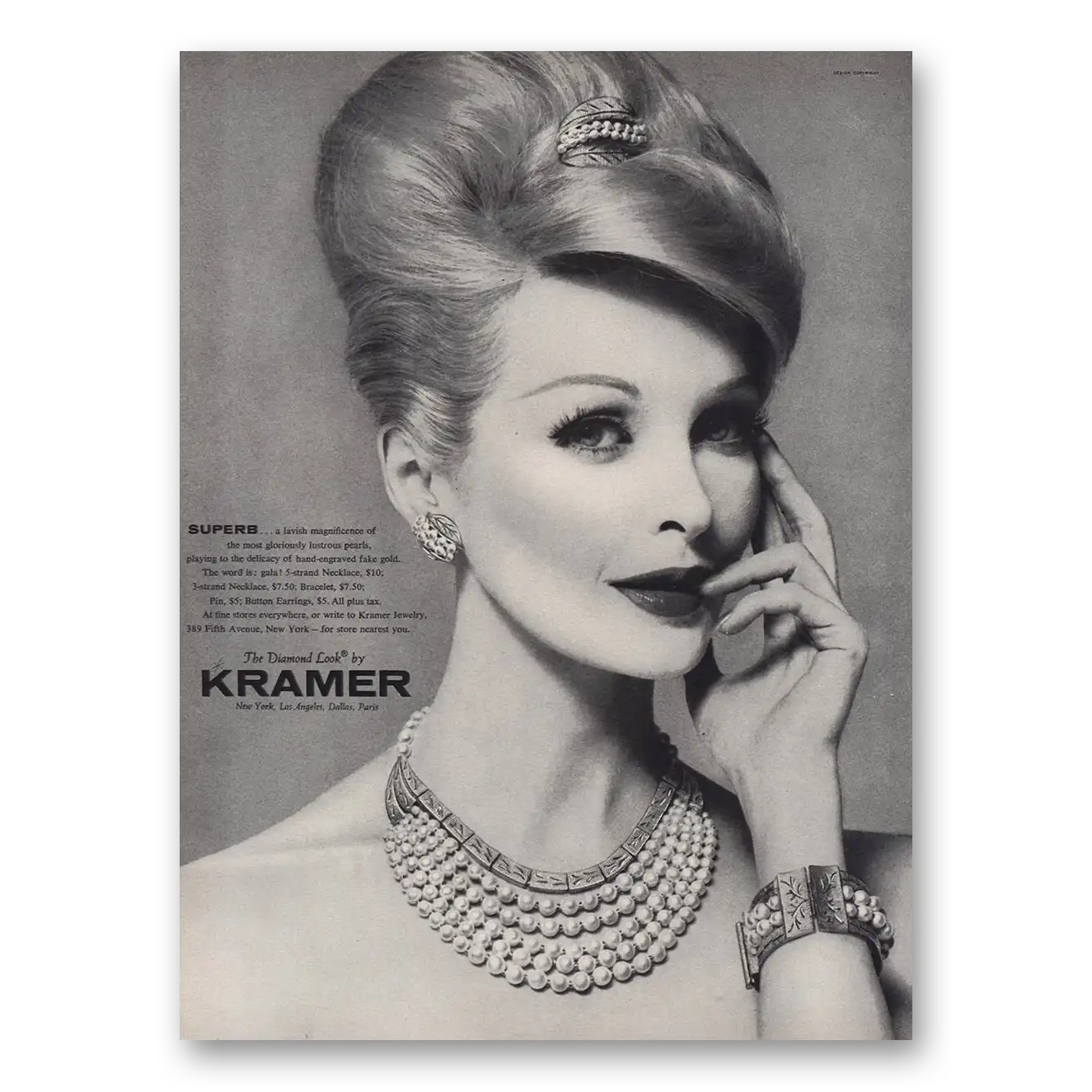 1960 Kramer Jewelry Superb Lavish Magnificence Pearls Vintage Magazine Print Ad