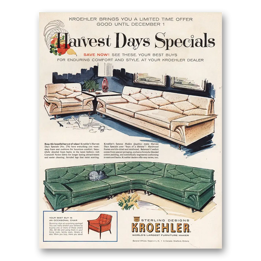 1960 Kroehler Furniture Harvest Days Specials Vintage Magazine Print Ad