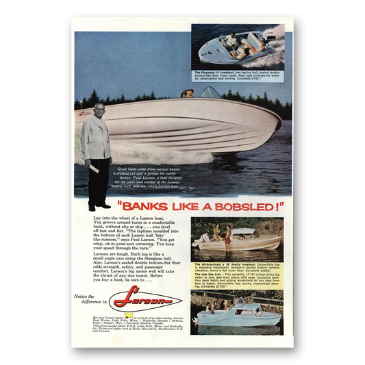 1960 Larson Boats Banks Like a Bobsled Vintage Magazine Print Ad