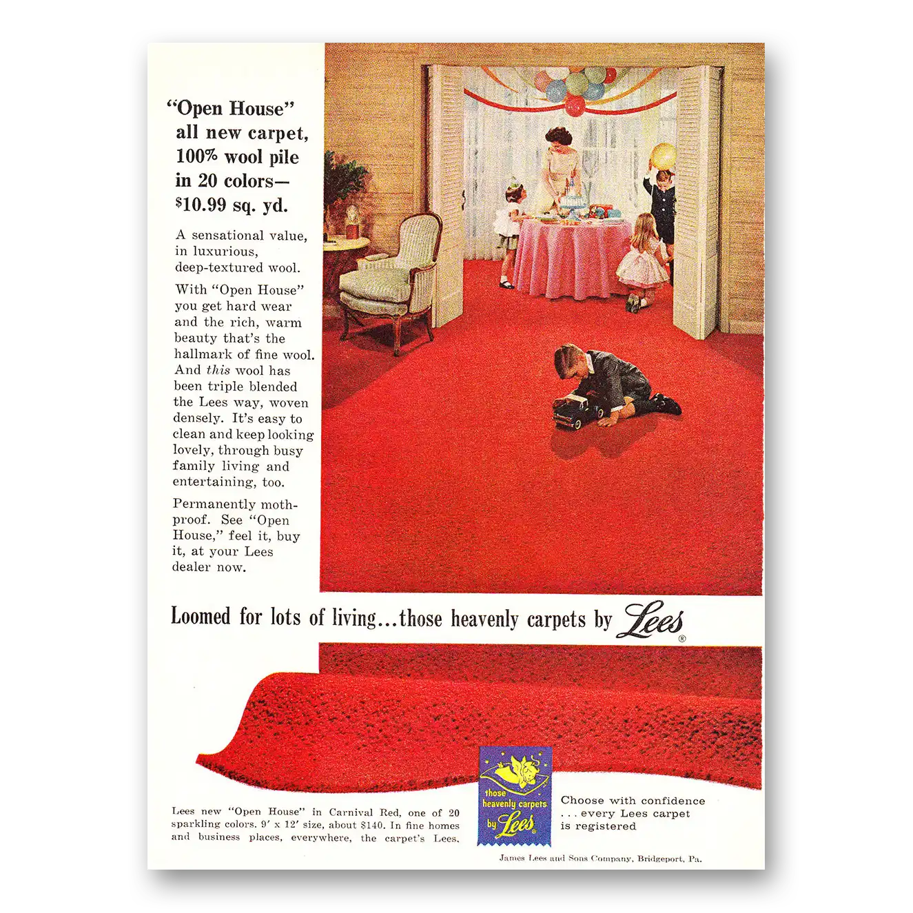 1960 Lees Carpet Open House All New Carpet Vintage Magazine Print Ad